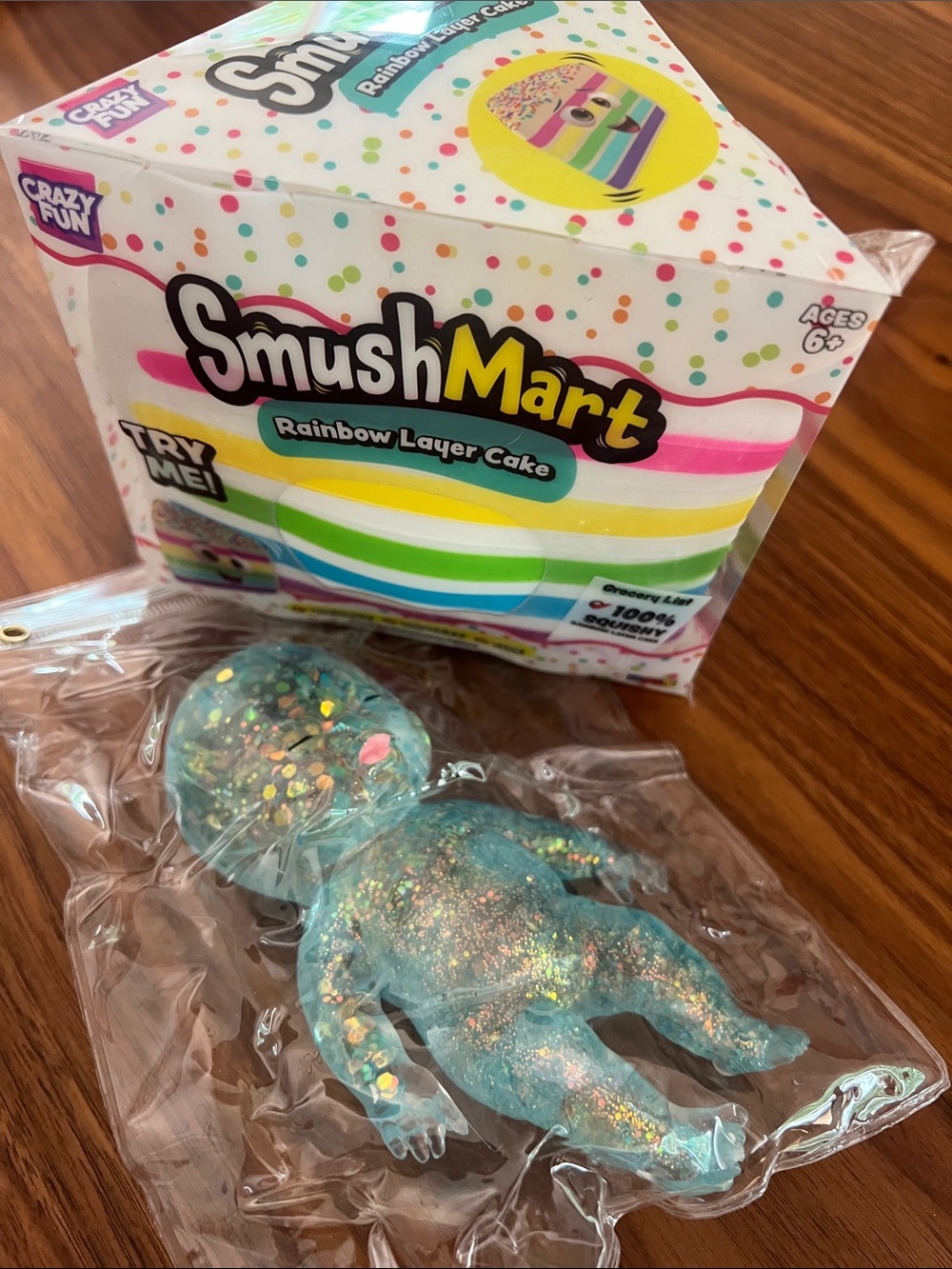 Rainbow Layer Cake Blue Glitter Squishy Toy